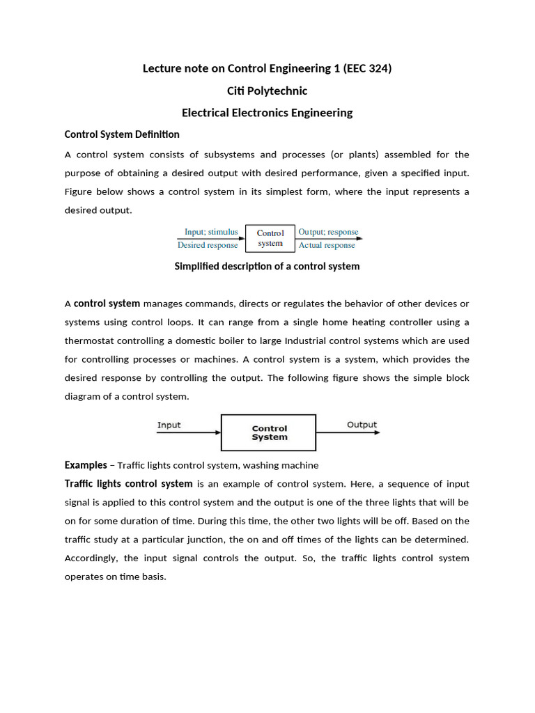 Lecture Note On Control Engineering 1 | PDF | Feedback