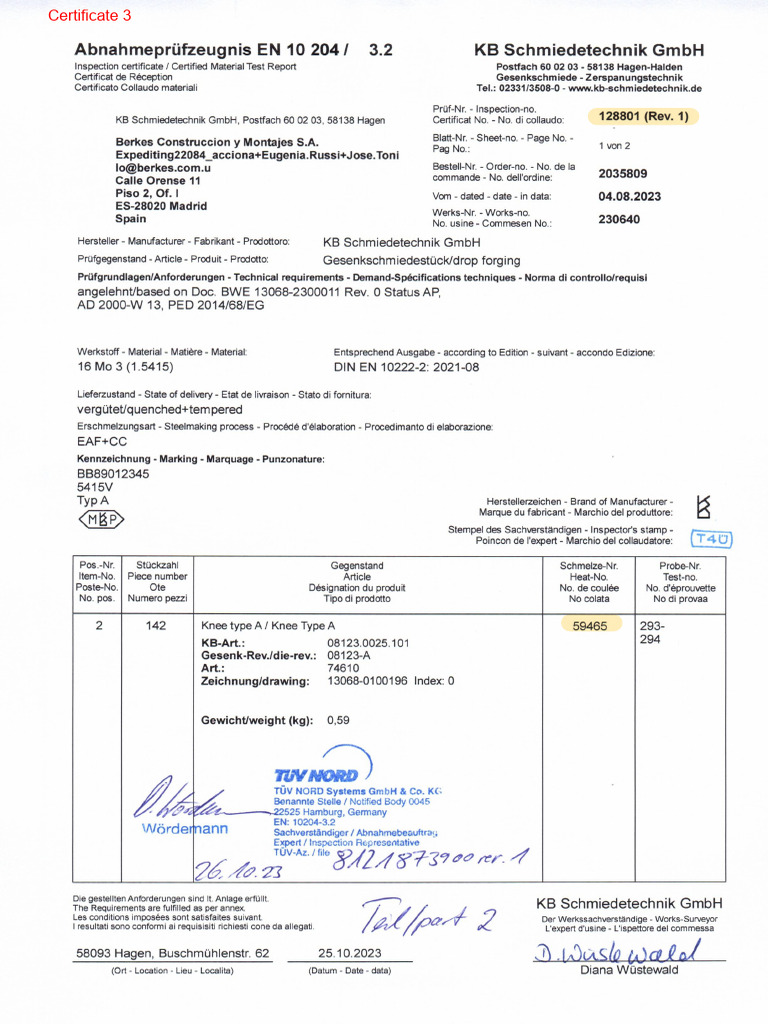 230640-02 - Cert. 3.2-Rev.1 For Order 2035809 Item 2 | PDF