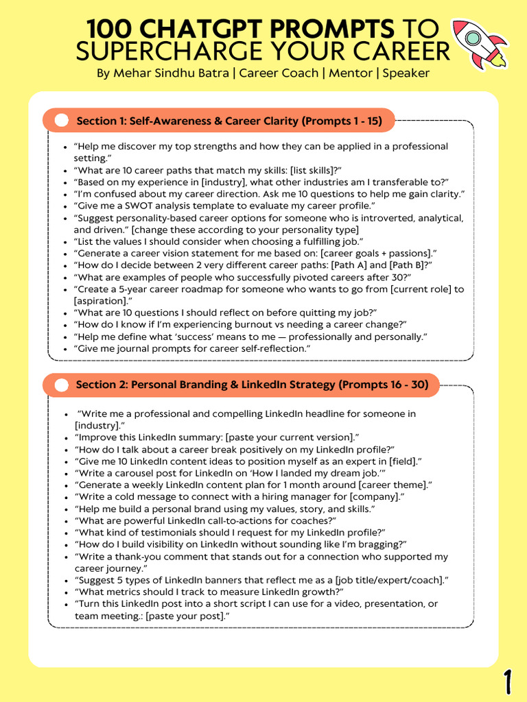 100 ChatGPT Prompts for Career Growth | PDF | Job Interview | Linked In