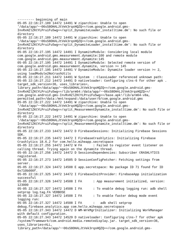 Com - Hello.miheapp - Secretspace Logcat | PDF | Computing | Software