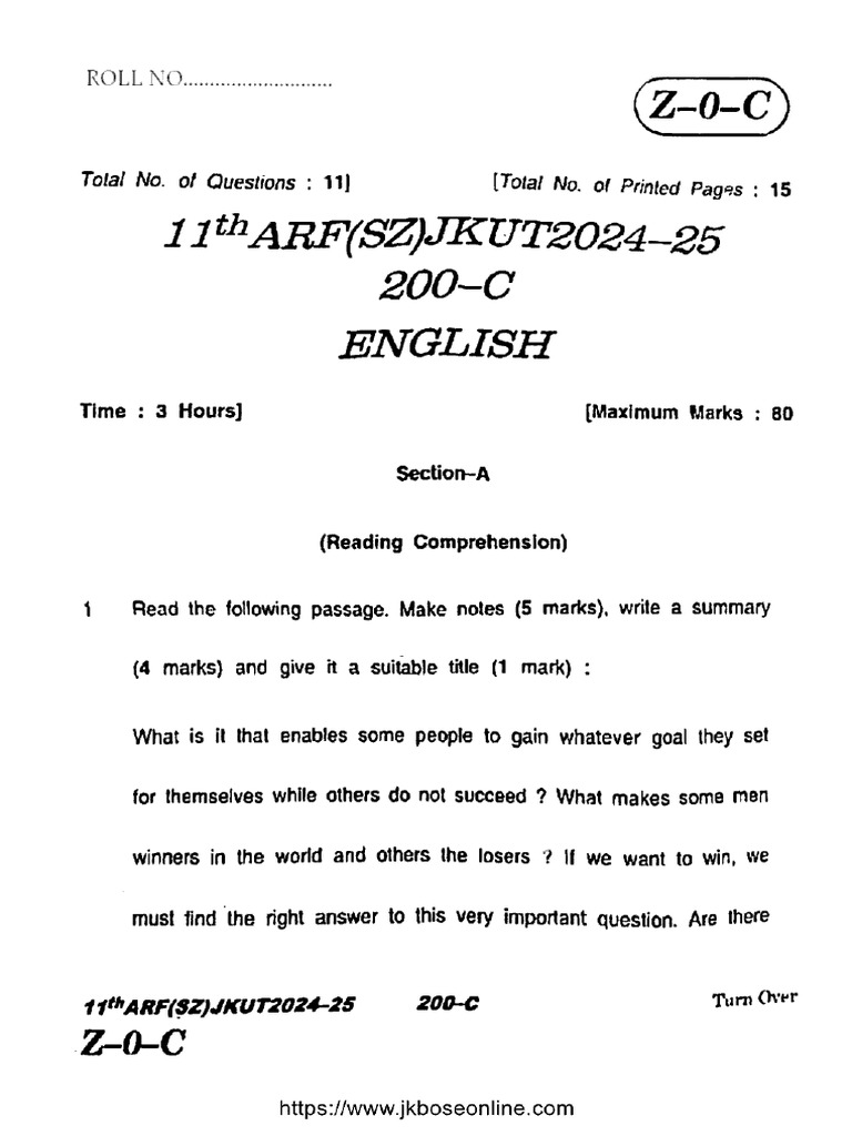 JK Bose Class 11 English 200 C 2025 | PDF