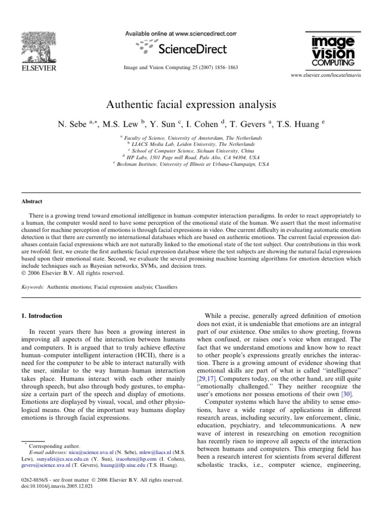 Authentic Facial Expression Database Creation | PDF | Bayesian Network ...
