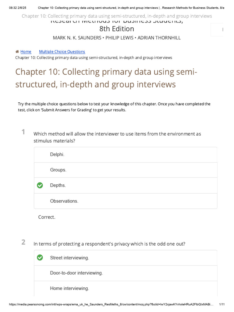Primary Data Collection Methods Quiz | PDF | Interview | Cognitive Science