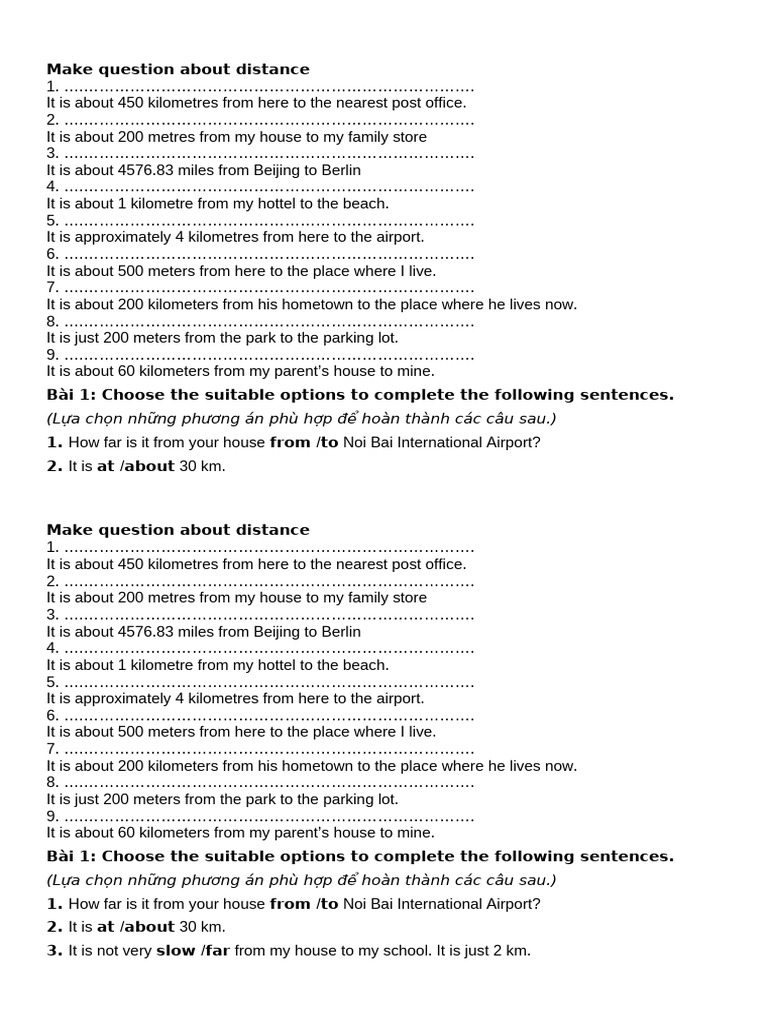 Distance Questions and Exercises | PDF | Distance | Metrology