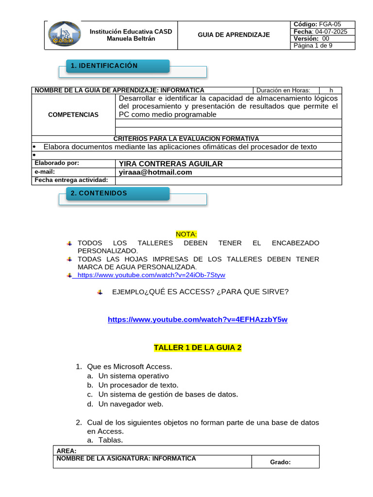 Guía de Aprendizaje: Informática Access | PDF | Microsoft Excel | Bases ...