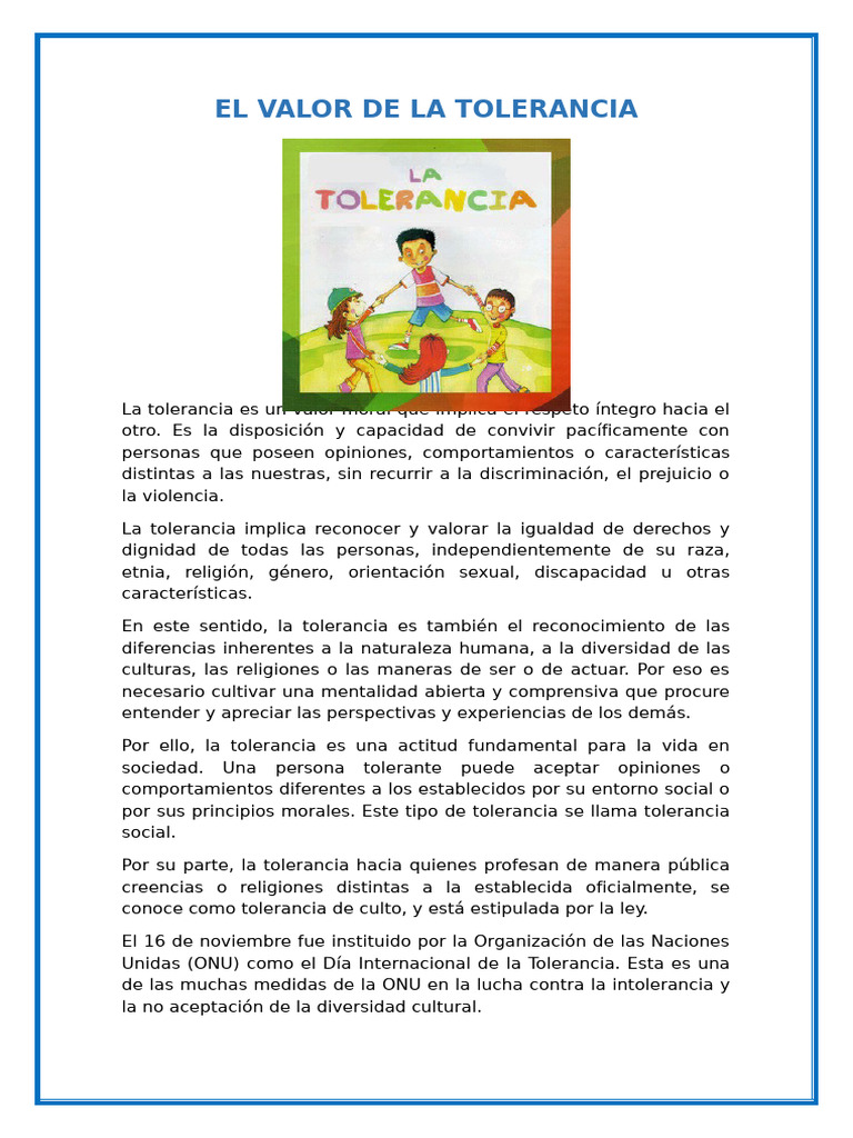 El Valor de la Tolerancia en la Sociedad | PDF