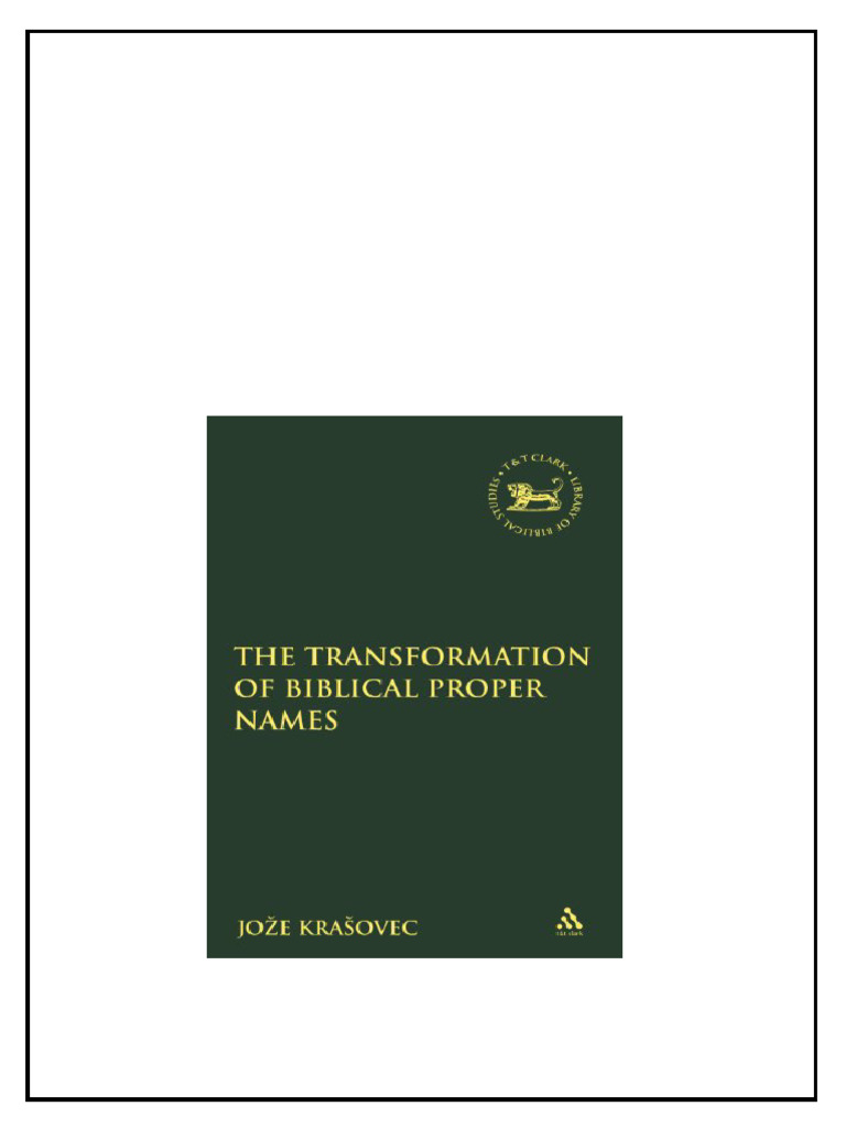 The Transformation of Biblical Proper Names Joe Kraovec PDF Download ...