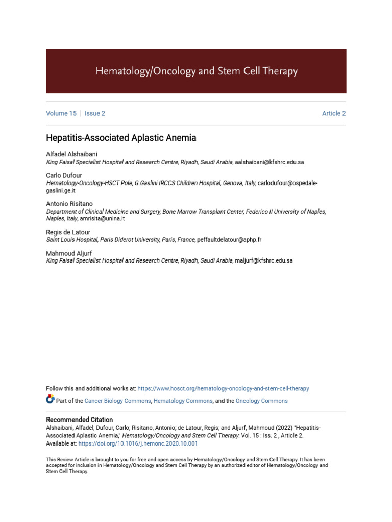 Hepatitis-Associated Aplastic Anemia Insights | PDF | Medical ...