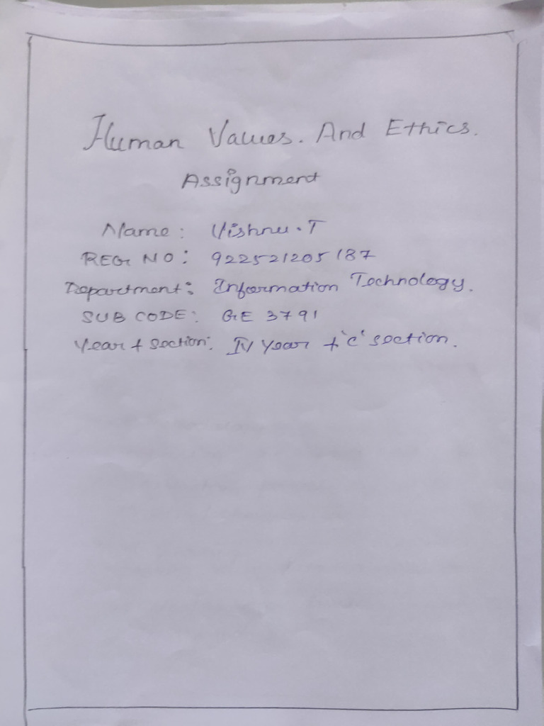 Human Values and Ethics Assignment | PDF