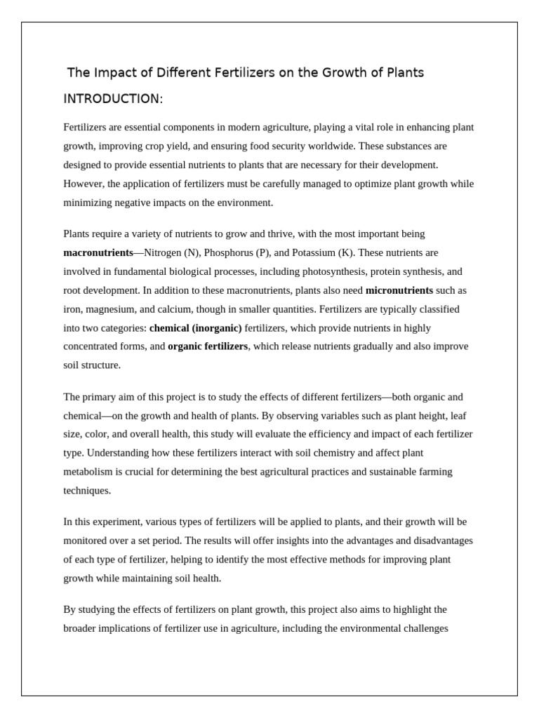 Effects of Fertilizers on Plant Growth | PDF | Plant Nutrition | Fertilizer