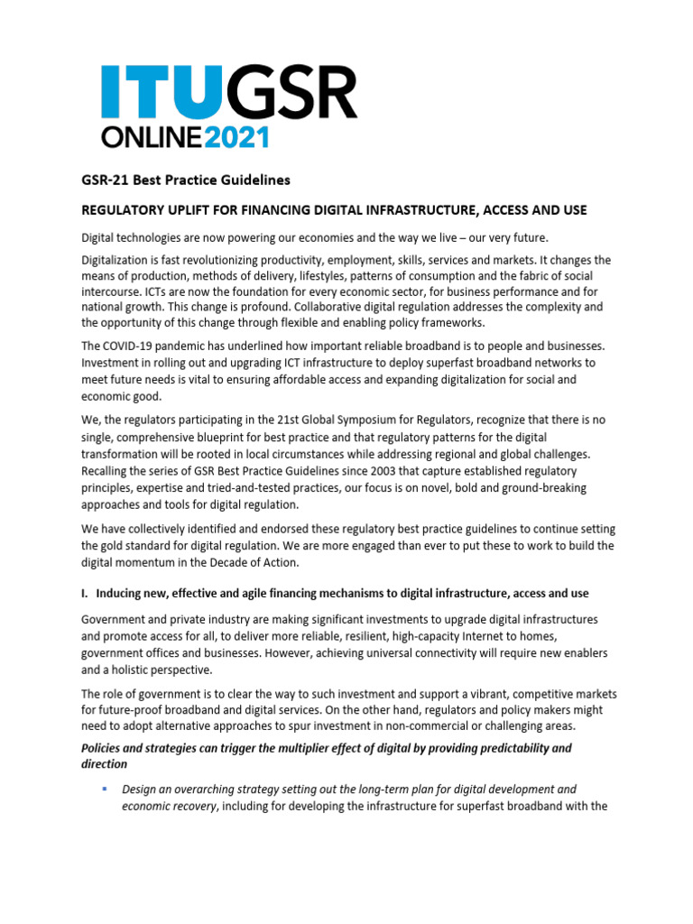 GSR-21 Digital Infrastructure Guidelines | PDF | Infrastructure ...