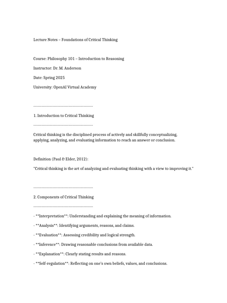 Foundations of Critical Thinking | PDF