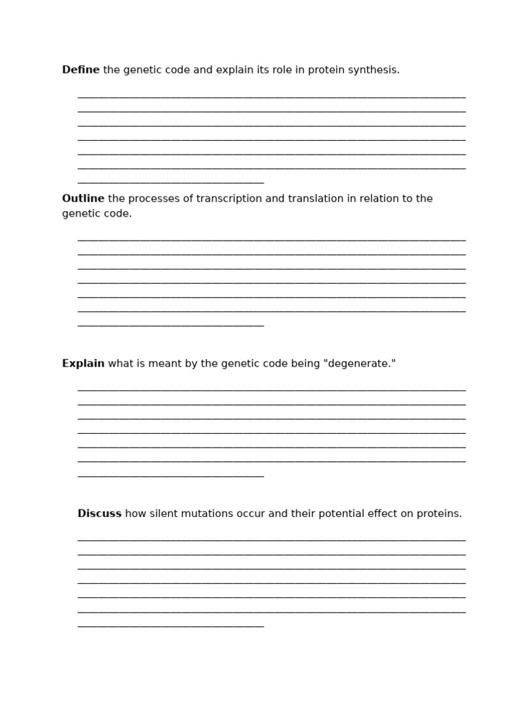 Define The Genetic Code and Explain Its Role in Protein Synthesis | PDF ...