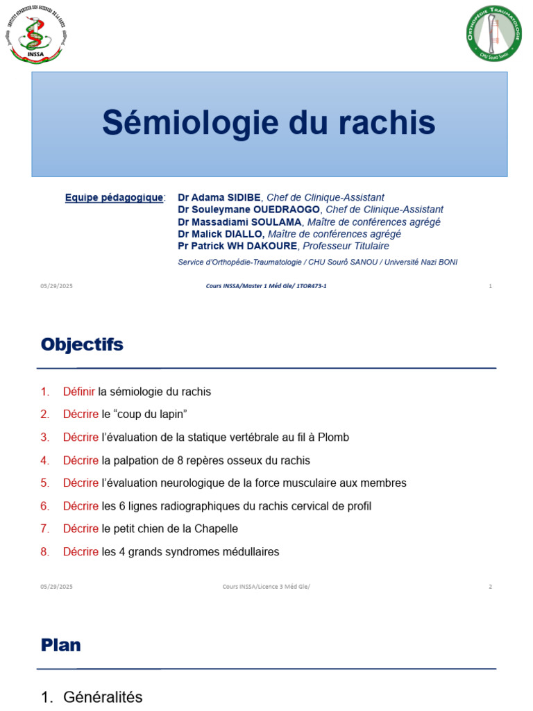 Sémiologie du Rachis et Traumatismes | PDF | Colonne vertébrale ...