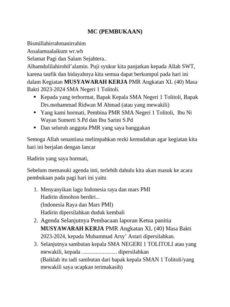 Musyawarah Kerja PMR Angkatan 40 2023 | PDF