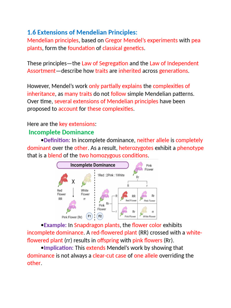 Extensions of Mendelian Genetics Explained | PDF | Dominance (Genetics ...