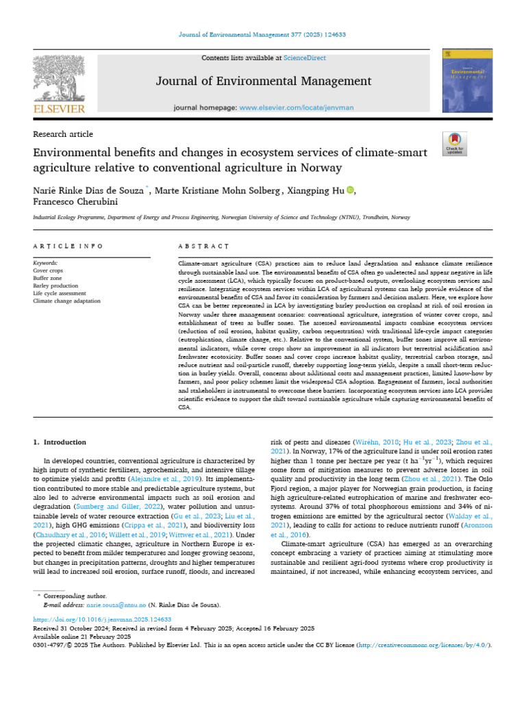 Environmental Benefits and Changes in Ecosystem Services 2025 Journal ...