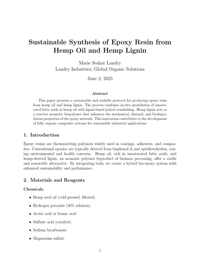 Sustainable Synthesis of Epoxy Resin From Hemp Oil and Hemp Lignin ...