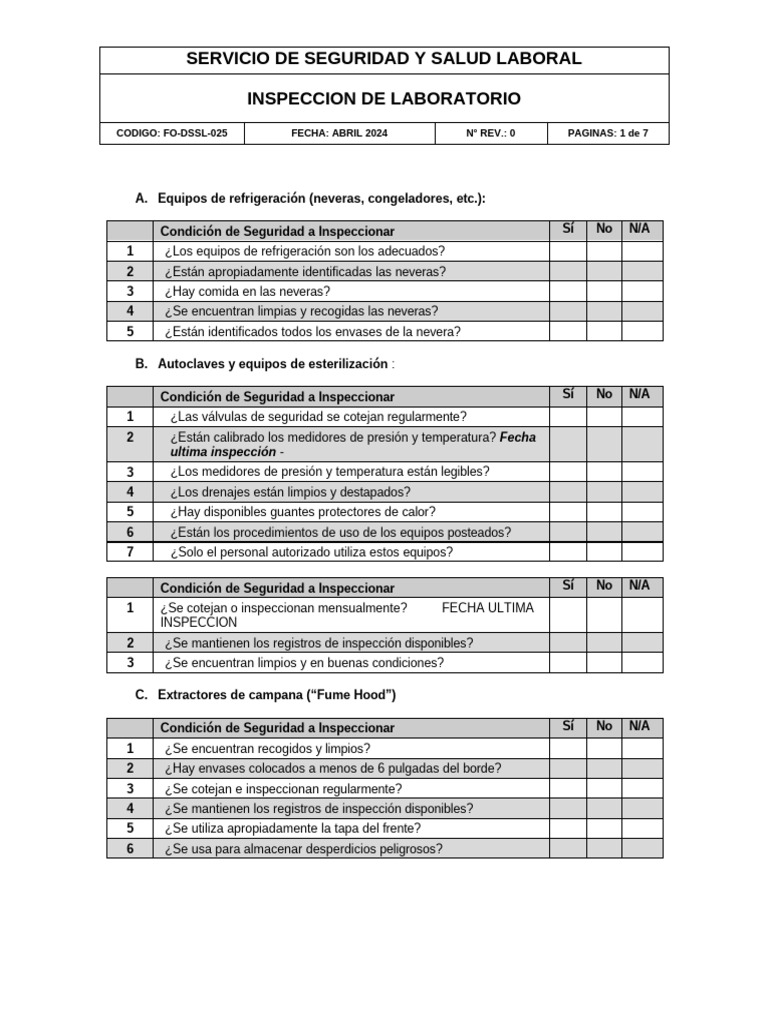Chekc List Laboratorio Blau Edit | PDF | Laboratorios | Seguridad y ...