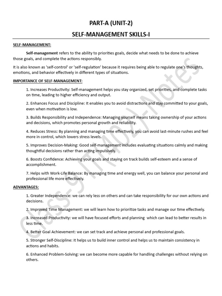 Self-Management Skills Overview | PDF | Psychological Resilience ...