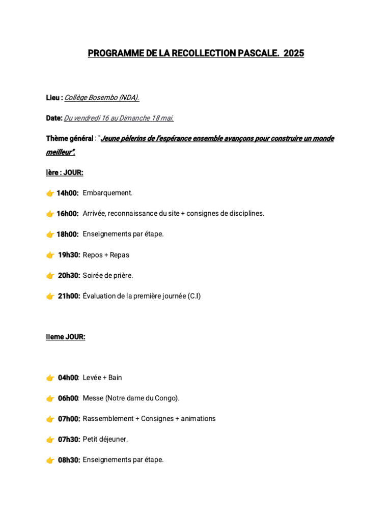 Programme de la Récollection Pascale 2025 | PDF