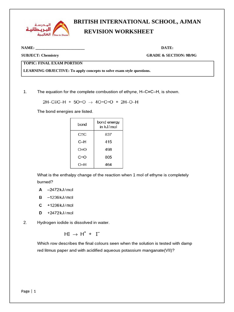 Chemistry Final Exam Review 9B/9G | PDF | Chemical Reactions | Ion