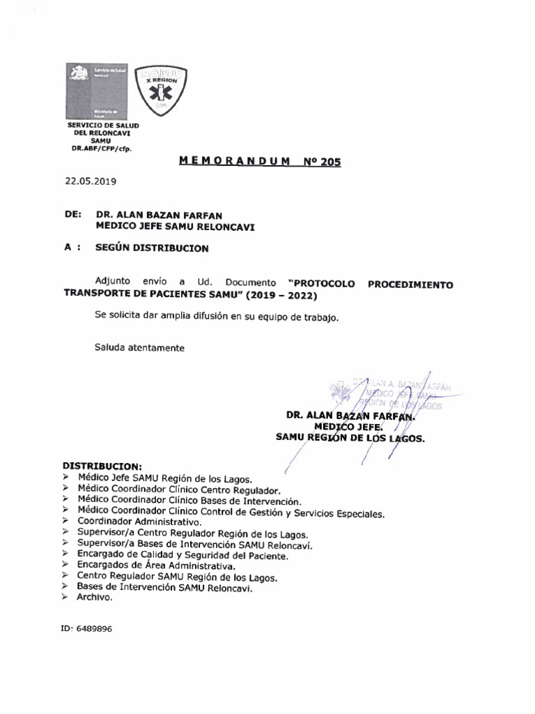 Samu Adm FL TP 01 Memo 205 2019 Protocolo Procedimiento T | PDF