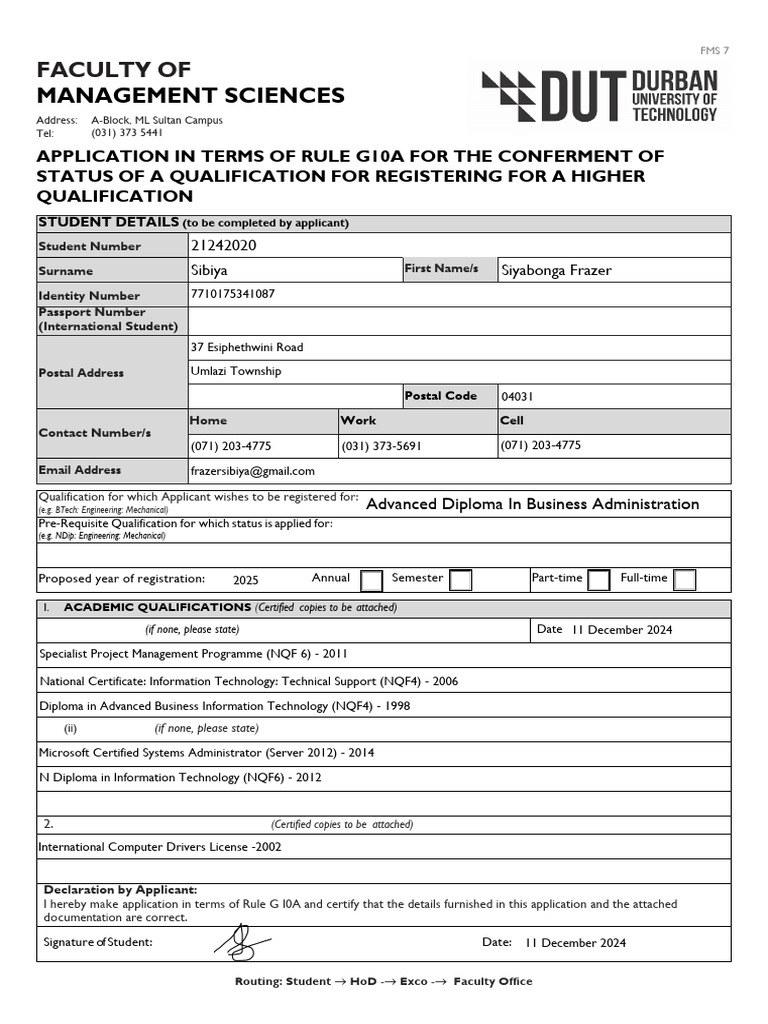 COS FORM For Post-Graduate-Diploma - BA - SF Sibiya | PDF | Diploma