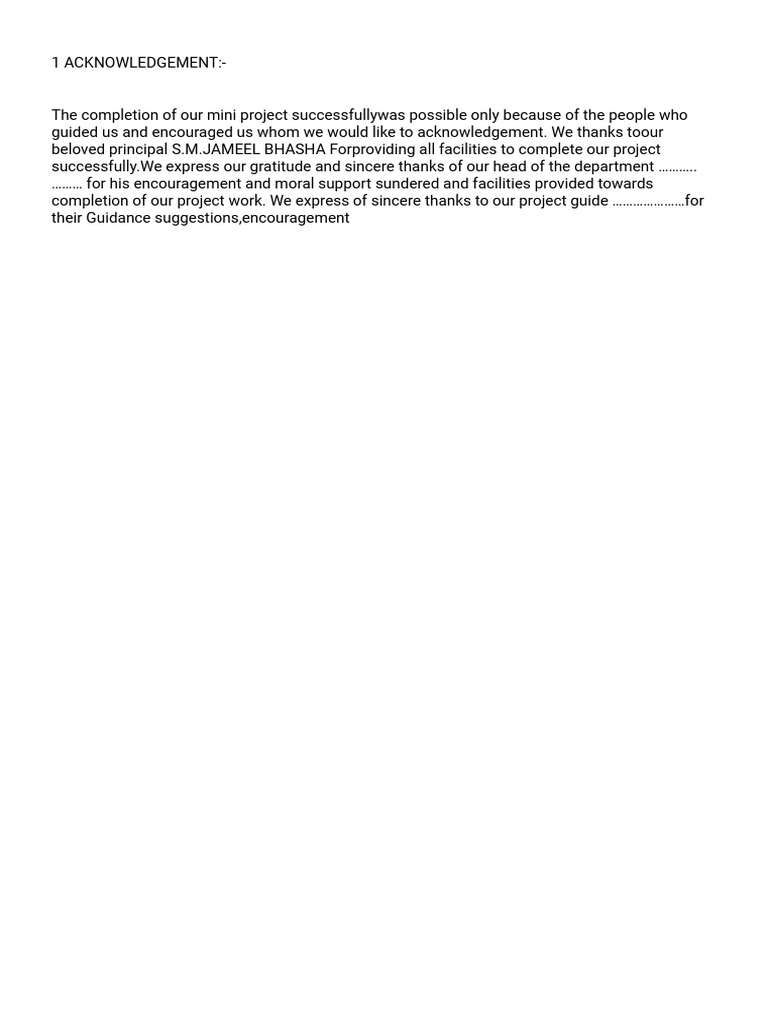 Acknowledgements for Mini Project Completion | PDF