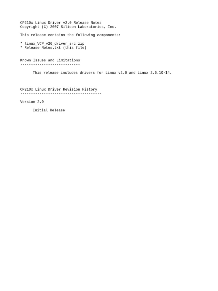 CP210x Linux Driver v2.0 Notes | PDF
