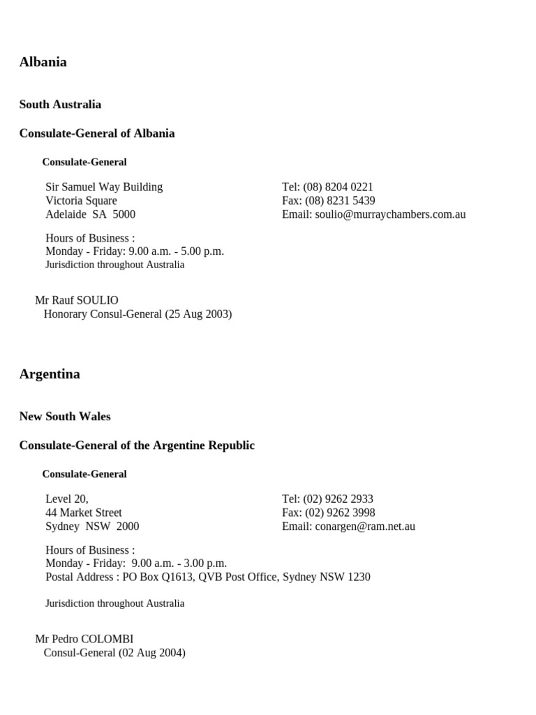 Consulates in Australia Directory | PDF | Diplomacy