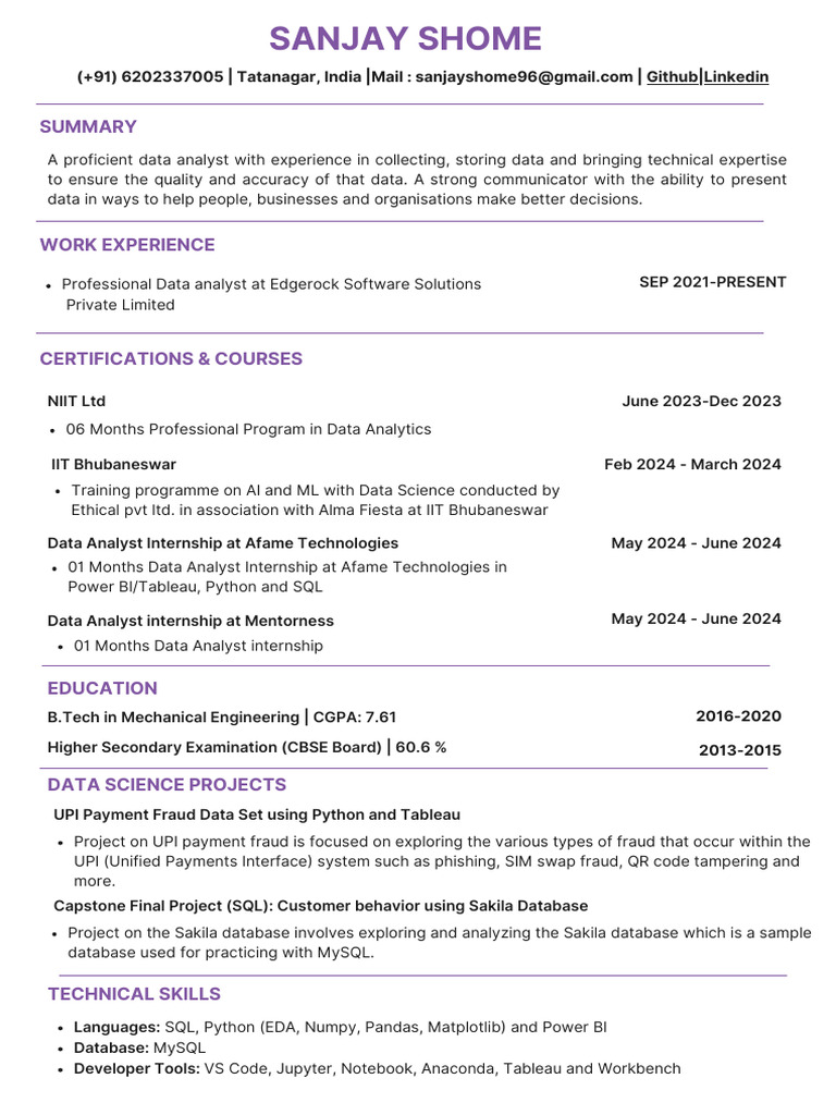 Data Analyst Profile: Sanjay Shome | PDF
