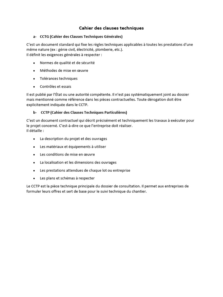 Cahier des Clauses Techniques | PDF