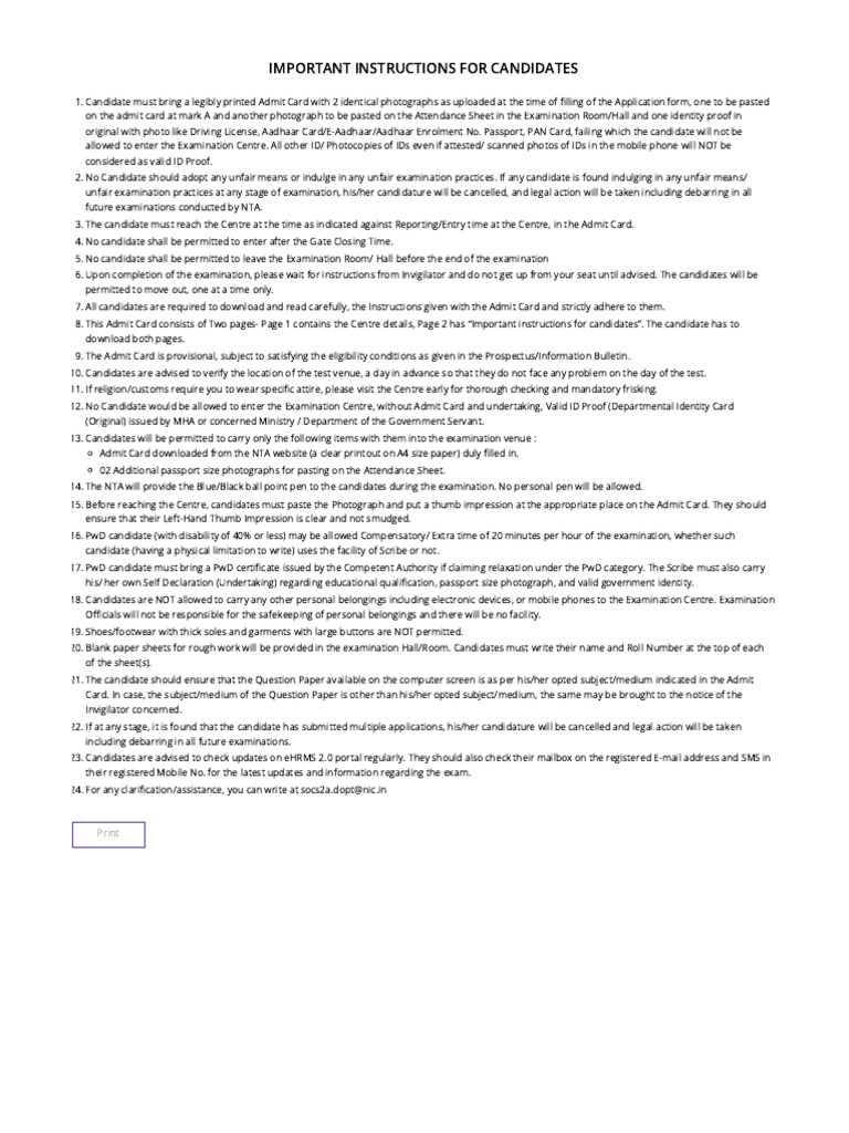 CGPDTM Admit Card Instructions | PDF | Identity Document