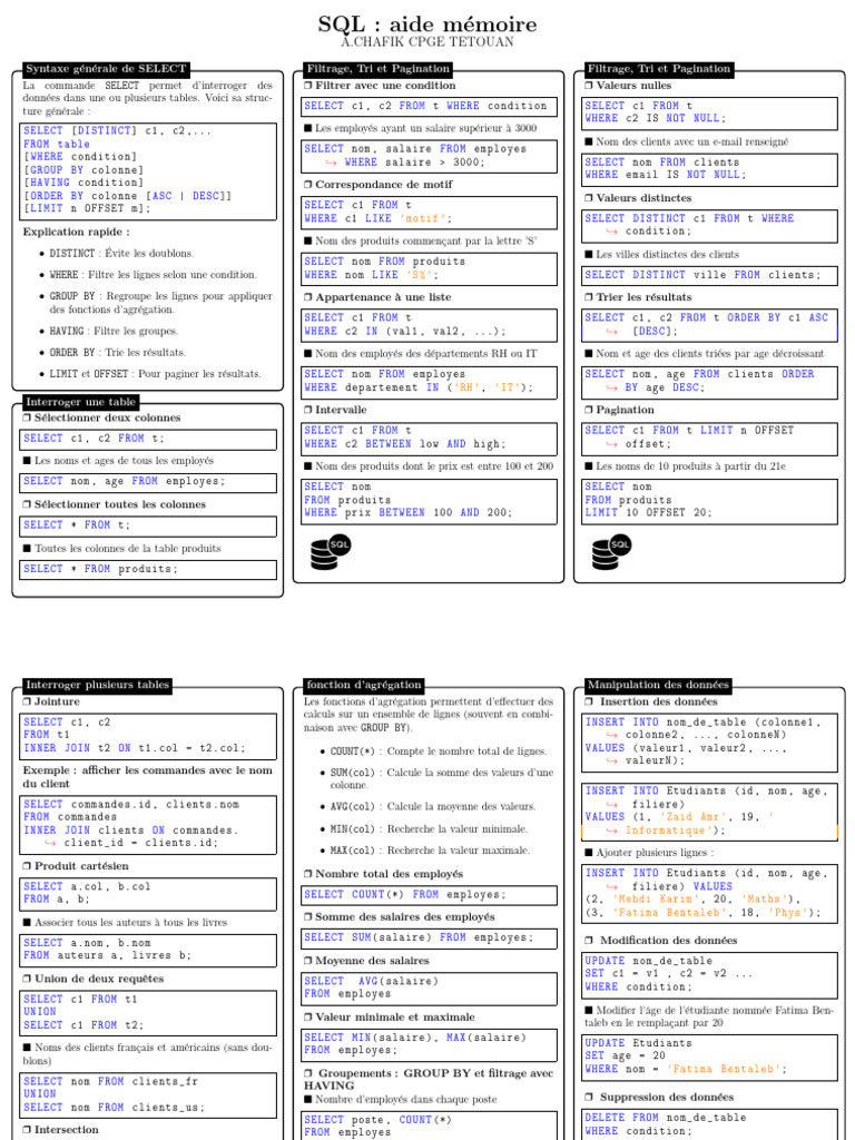 Guide SQL : Commandes et Syntaxe | PDF | Données | Bases de données