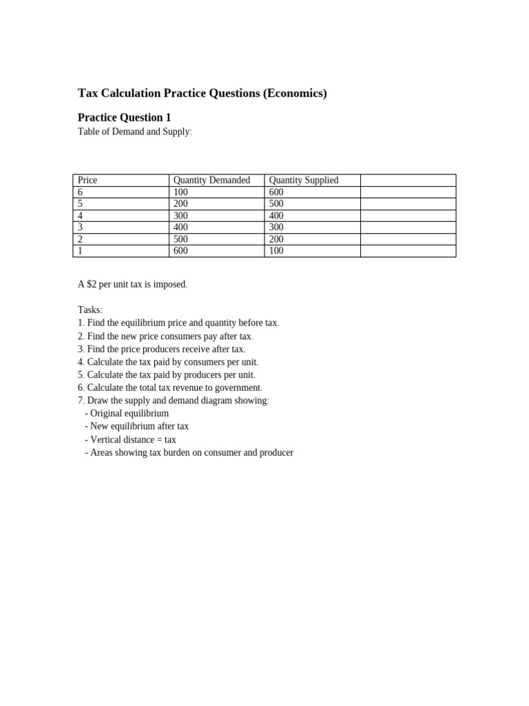 Tax Calculation Practice Questions | PDF