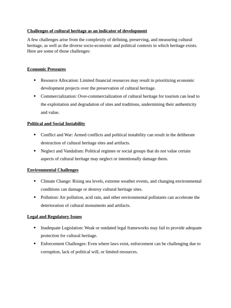 Challenges of Cultural Heritage As An Indicator of Development | PDF ...