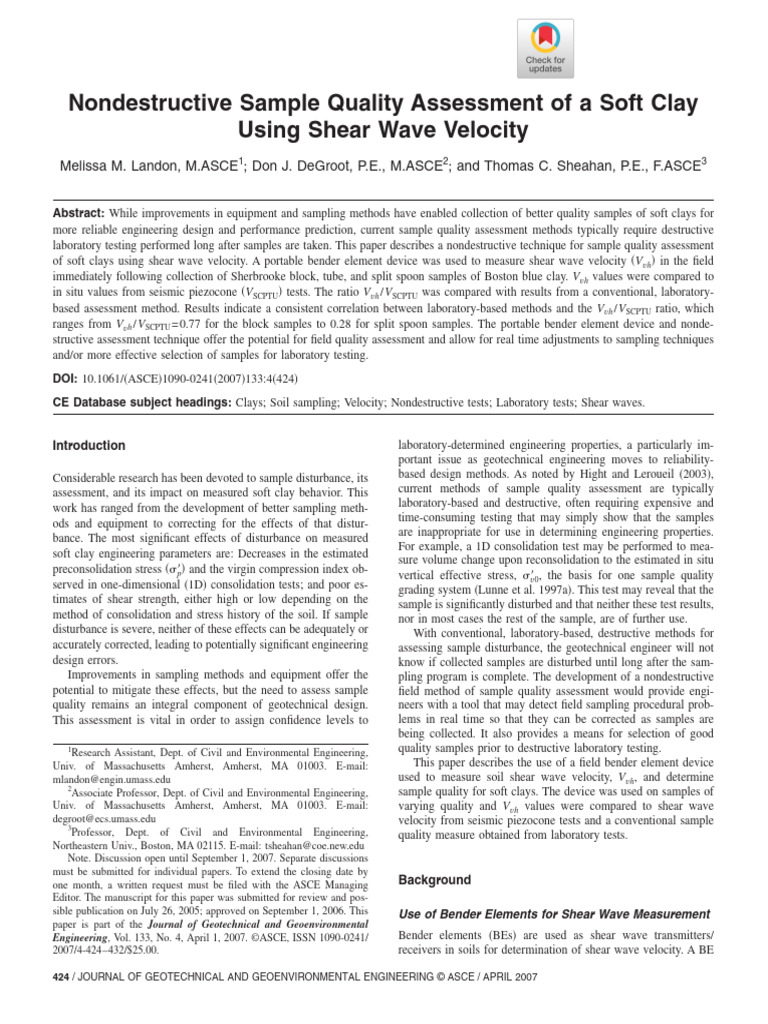 Nondestructive Clay Sample Quality Assessment | PDF | Geotechnical ...