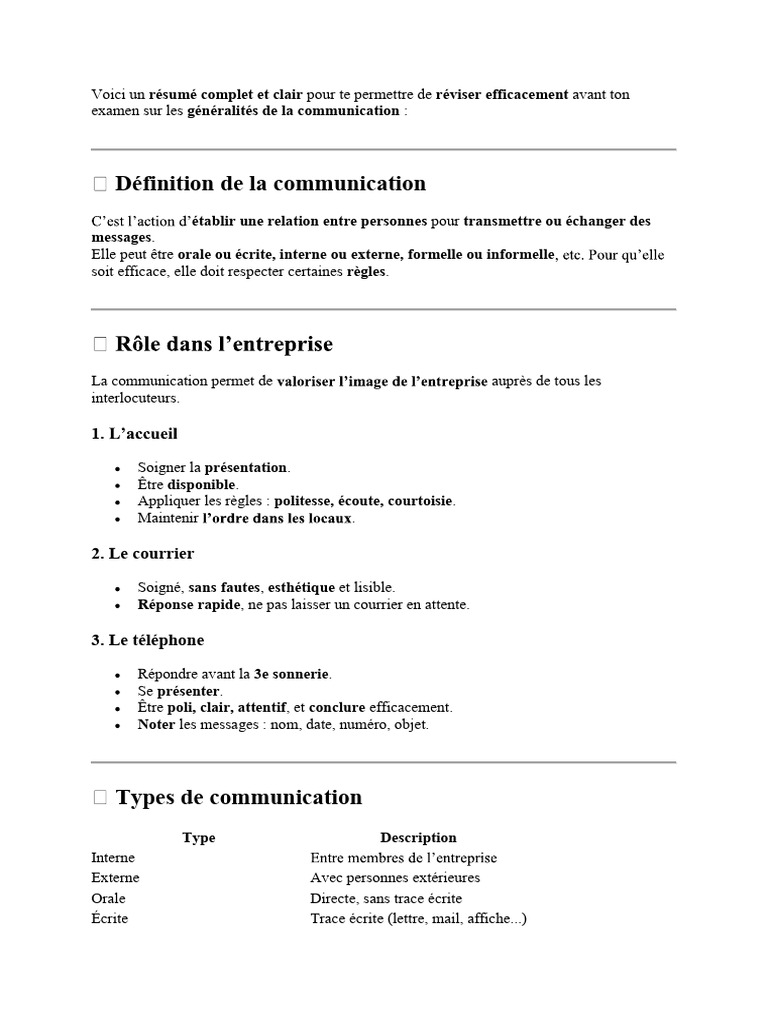 Guide de révision sur la communication | PDF | la communication | Fax
