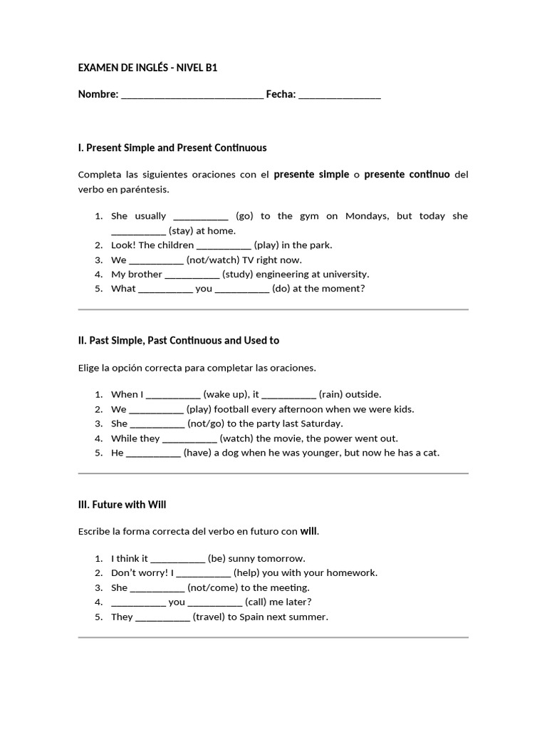 B1 English Exam Practice Questions | PDF | Linguistics | Grammar