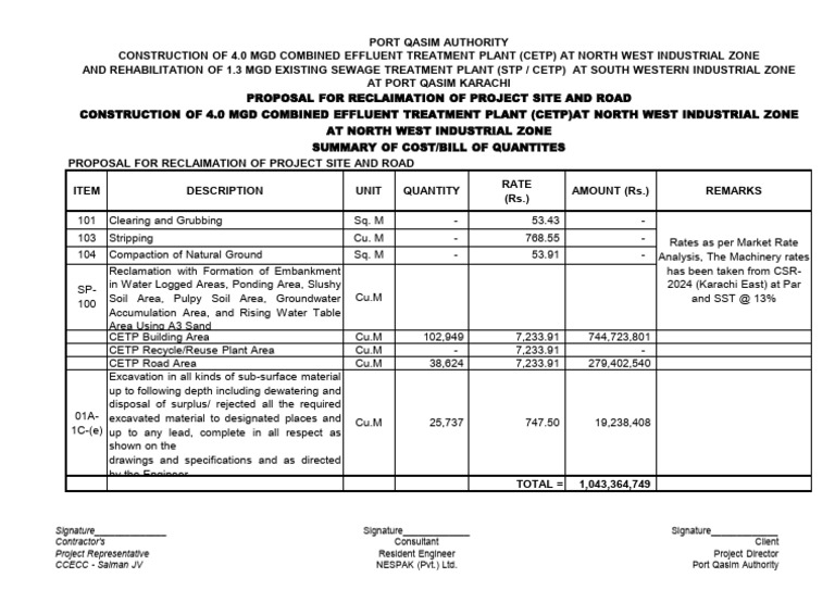 PQA CETP&STP - Proposal For Reclaimation of Project Site and Road (@ 50 ...