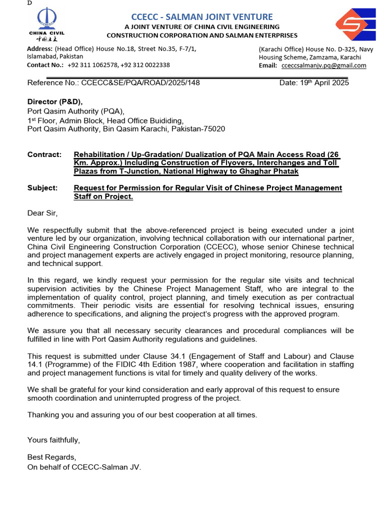 CCECC-Salman JV Project Request Letter | PDF | Business