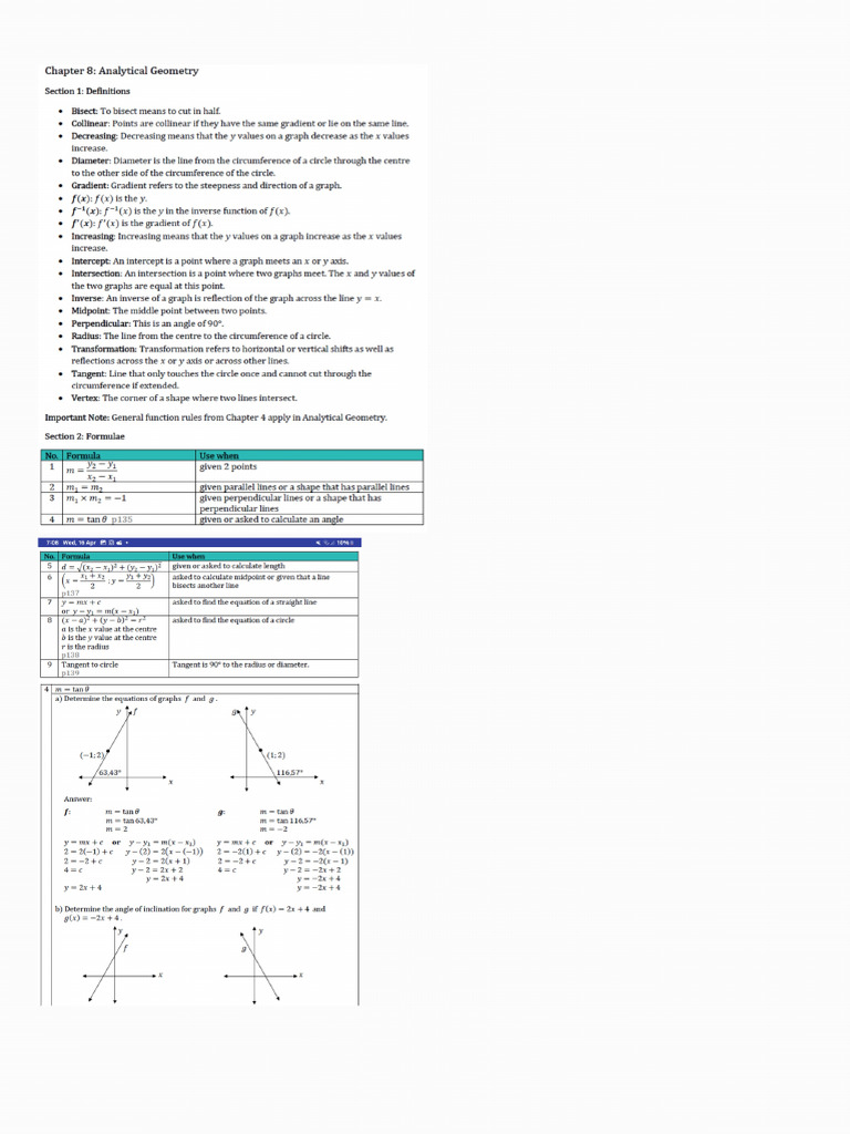 Analytical Geometry Notes Grade 12 | PDF