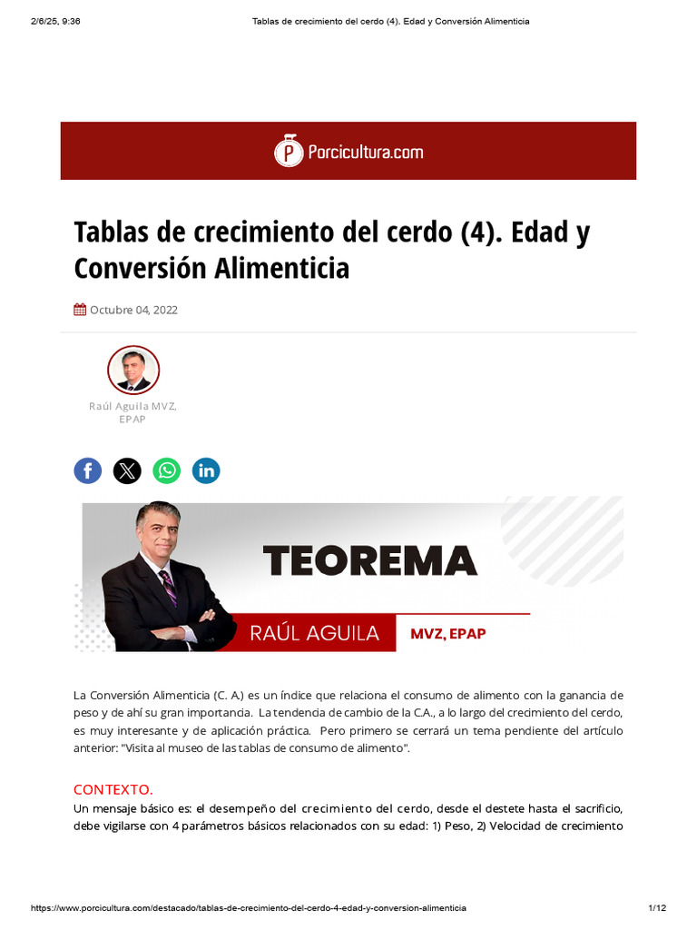 Crecimiento y Conversión Alimenticia del Cerdo | PDF | Alimentos ...