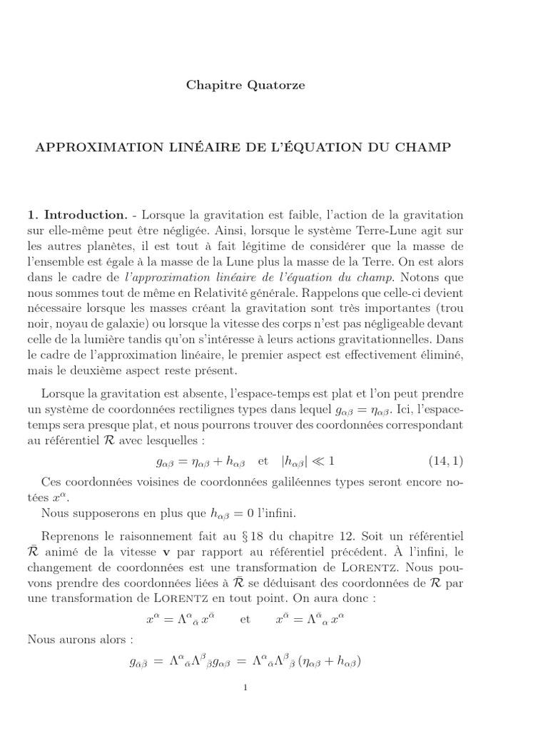 Approximation linéaire en gravitation | PDF | Relativité générale ...