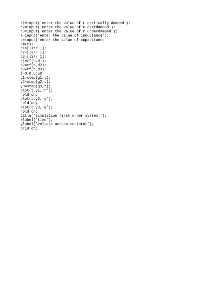 First Order System Simulation in MATLAB | PDF