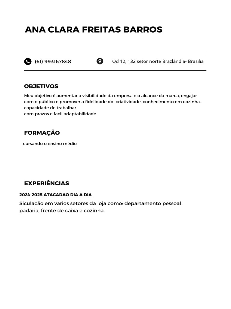 Perfil Profissional de Ana Clara Barros | PDF