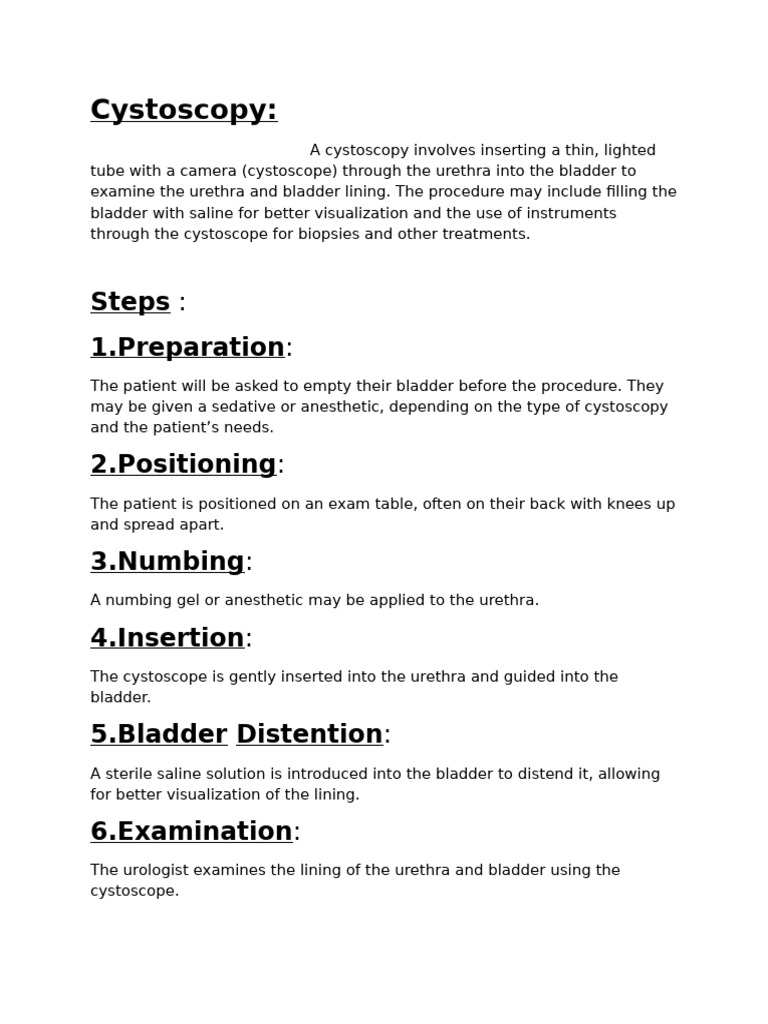 Cystoscopy Procedure Overview | PDF