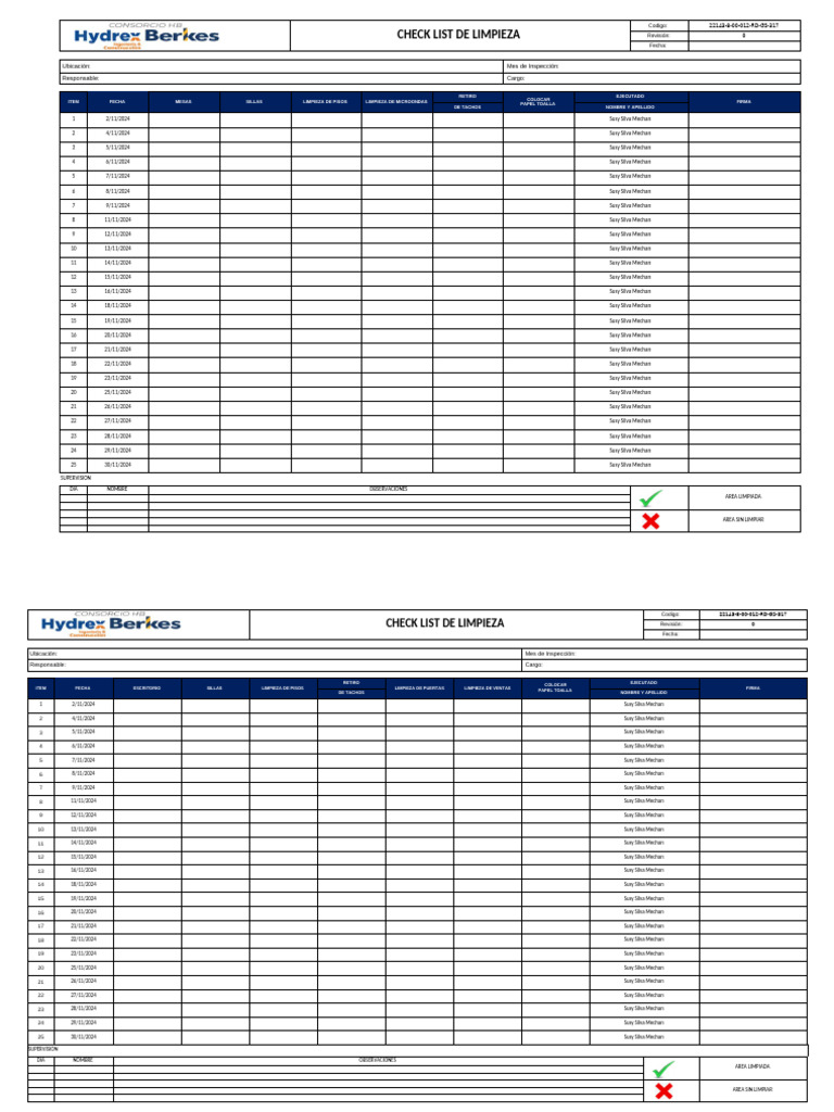 22143-8-00-012-RD-GS-314 - Check List de Limpieza | PDF