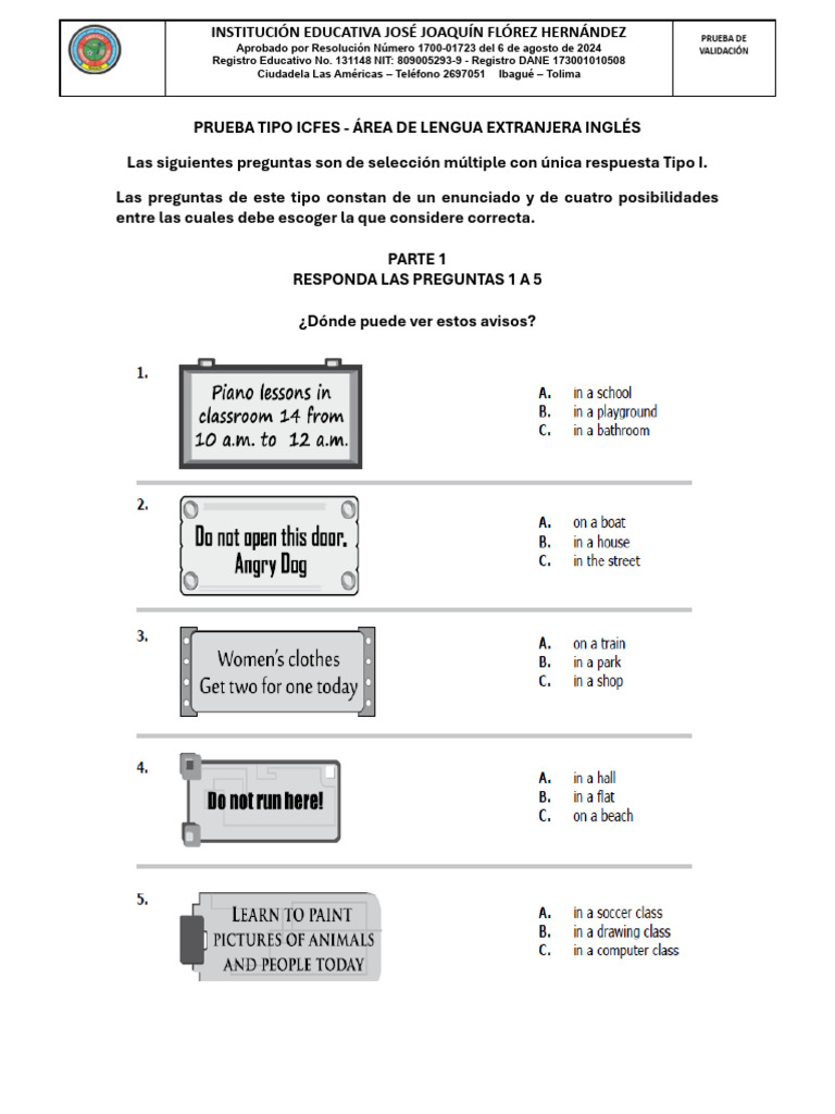 Prueba de Validación ICFES Inglés | PDF